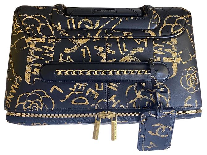 Borsa da viaggio trolley Chanel 19A Parigi New York Egitto Graffiti da portare Nero D'oro Gold hardware - vista 6