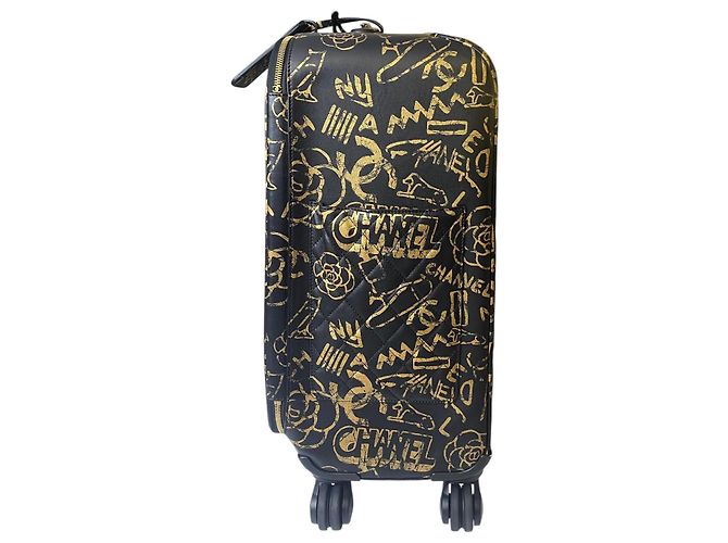 Borsa da viaggio trolley Chanel 19A Parigi New York Egitto Graffiti da portare Nero D'oro Gold hardware - vista 8