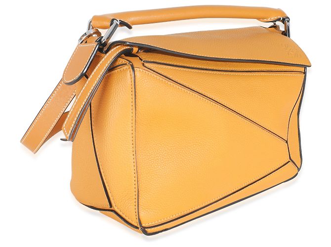 Borsa Puzzle Piccola in Pelle di Vitello Grana Gialla Loewe Giallo - vista 4