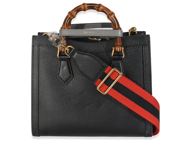 Borsa Diana Small in pelle di vitello testurizzata nera e grigia polverosa Gucci con web. Nero - vista 2
