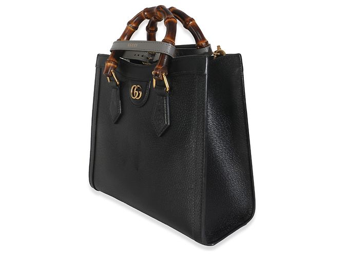 Borsa Diana Small in pelle di vitello testurizzata nera e grigia polverosa Gucci con web. Nero - vista 3