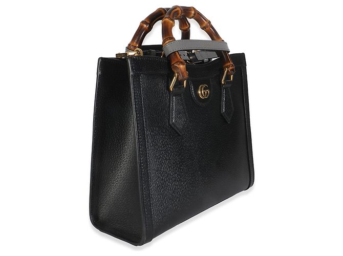 Borsa Diana Small in pelle di vitello testurizzata nera e grigia polverosa Gucci con web. Nero - vista 4