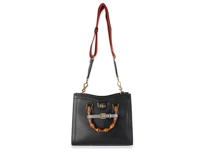 Borsa Diana Small in pelle di vitello testurizzata nera e grigia polverosa Gucci con web. Nero - vista 5