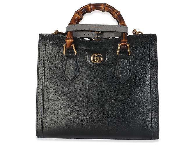 Borsa Diana Small in pelle di vitello testurizzata nera e grigia polverosa Gucci con web. Nero - vista 8
