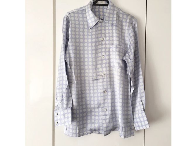 Equipment Blusa de Seda Satinada com Bolinhas Branco e Lavanda Roxo - vista 3