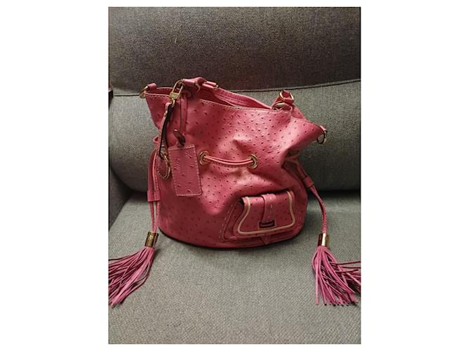 Lancel Borsa a secchiello in struzzo con manico dorato e charm. Rosa - vista 2