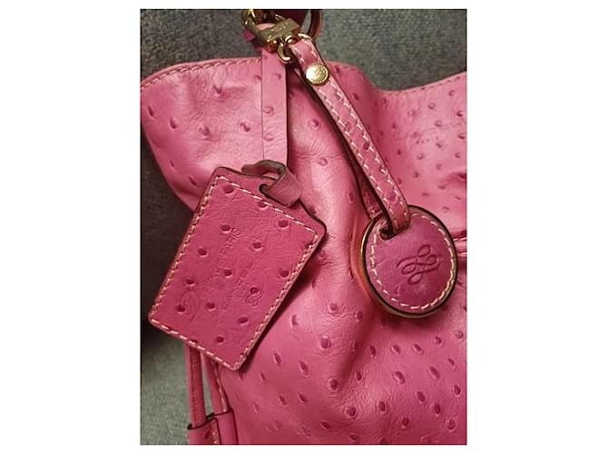 Lancel Borsa a secchiello in struzzo con manico dorato e charm. Rosa - vista 3
