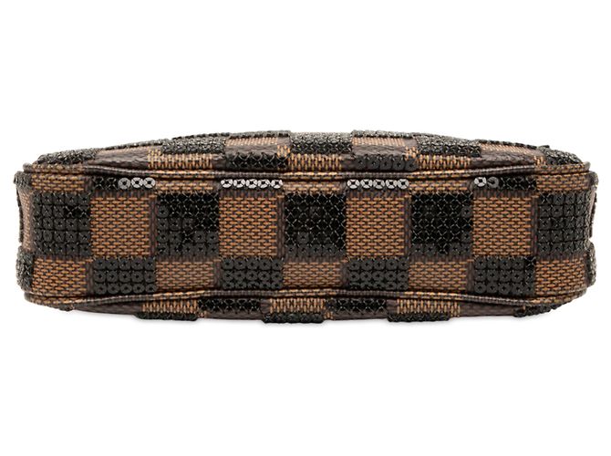 Mini Pochette Accessoires Louis Vuitton in paillettes Damier Ebene marrone - vista 3