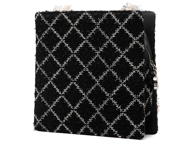 Borsa da shopping con catena e zip in tweed nero e resina Chanel - vista 2