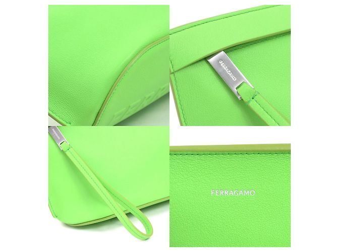Clutch in pelle verde Salvatore Ferragamo - vista 4