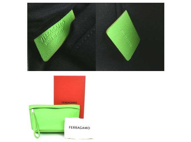 Clutch in pelle verde Salvatore Ferragamo - vista 5