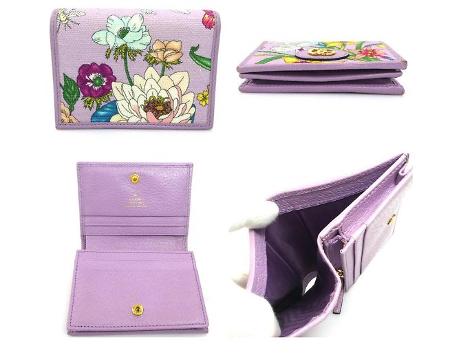 Billetera bifold de lona y cuero Gucci Flora Púrpura - vista 3