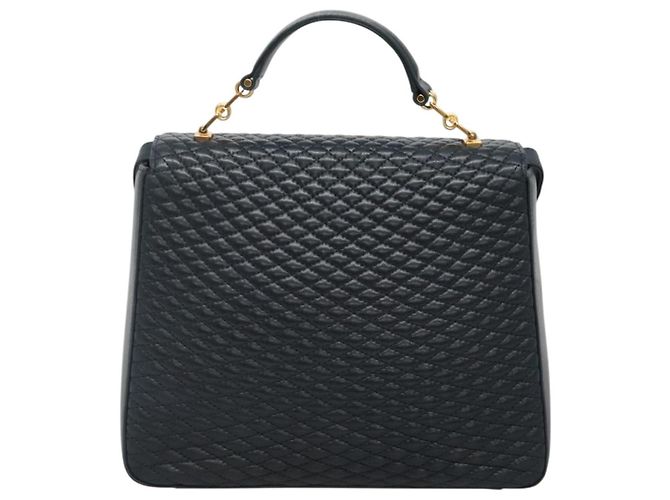 Vintage Handtasche Bally aus gestepptem Leder Marineblau - Ansicht 2