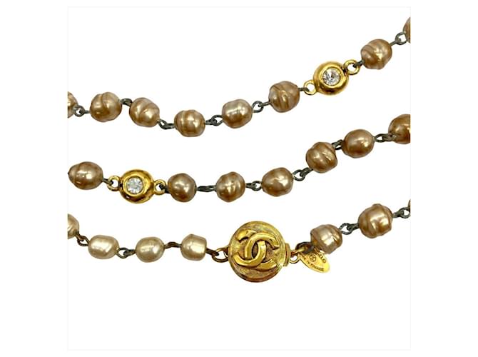 Collana Lunga Chanel in Oro con Perla Finta e Strass D'oro - vista 4