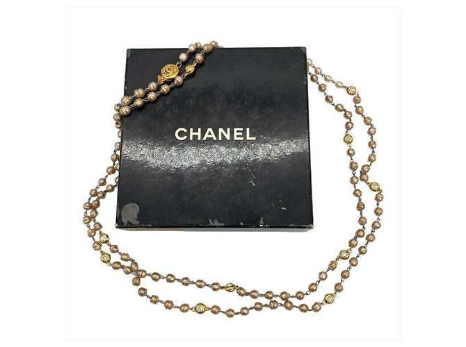 Collana Lunga Chanel in Oro con Perla Finta e Strass D'oro - vista 6