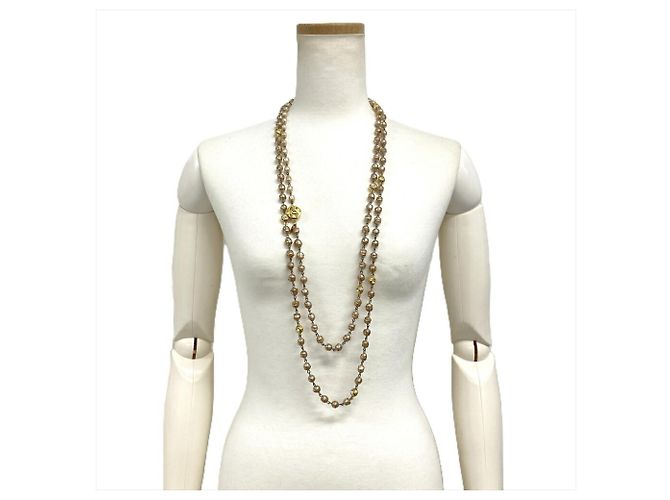Collana Lunga Chanel in Oro con Perla Finta e Strass D'oro - vista 7
