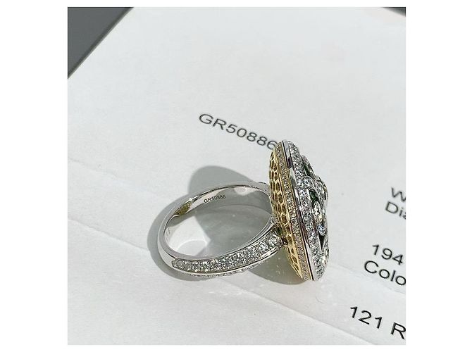 Cocktailring aus Weißgold mit Smaragd und 'Diamant auf Diamant' von Graff. Silber - Ansicht 8