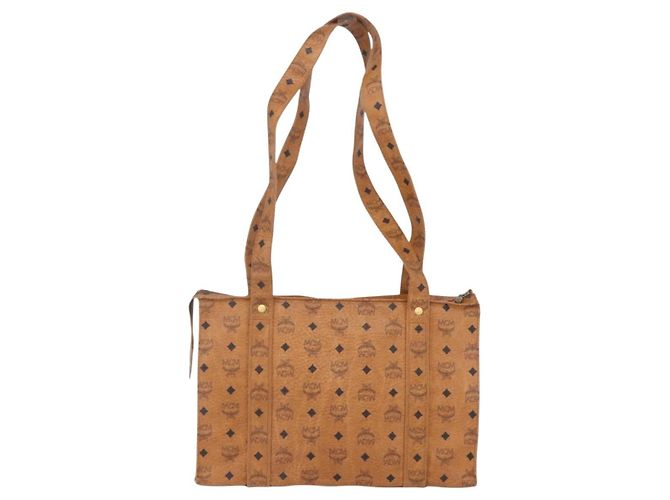 Borsa a spalla MCM Visetos in PVC Marrone - vista 2