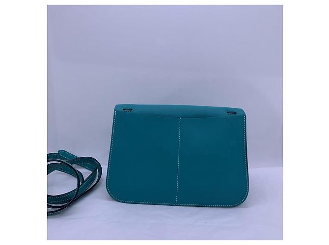 Mini Halzan 22 in pelle di vitello Swift Bleu Paon di Hermès Blu - vista 2