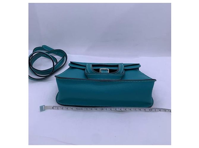 Mini Halzan 22 in pelle di vitello Swift Bleu Paon di Hermès Blu - vista 3