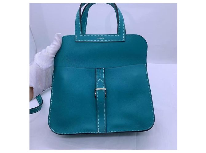 Mini Halzan 22 in pelle di vitello Swift Bleu Paon di Hermès Blu - vista 6