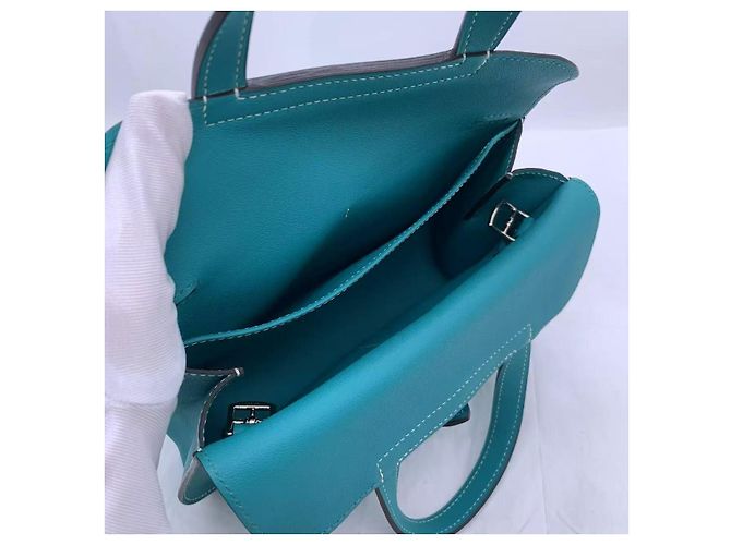 Mini Halzan 22 in pelle di vitello Swift Bleu Paon di Hermès Blu - vista 7