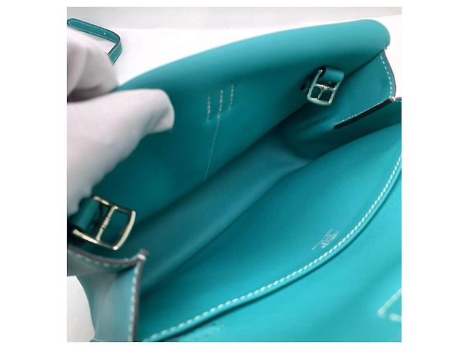 Mini Halzan 22 in pelle di vitello Swift Bleu Paon di Hermès Blu - vista 9
