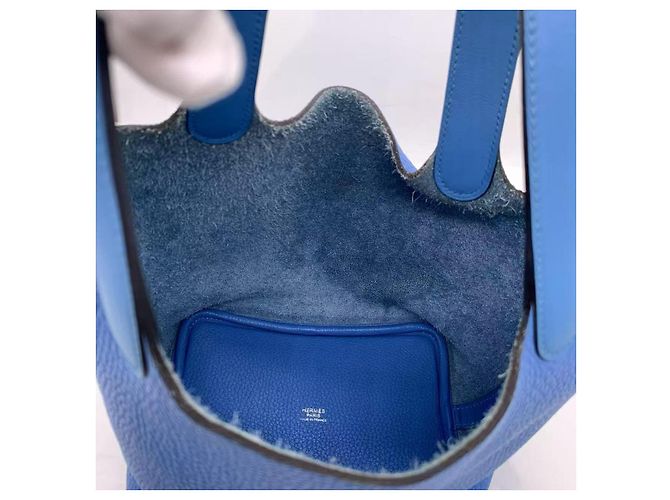 Borsa Hermès Picotin Lock 18 in pelle Clemence blu - vista 6