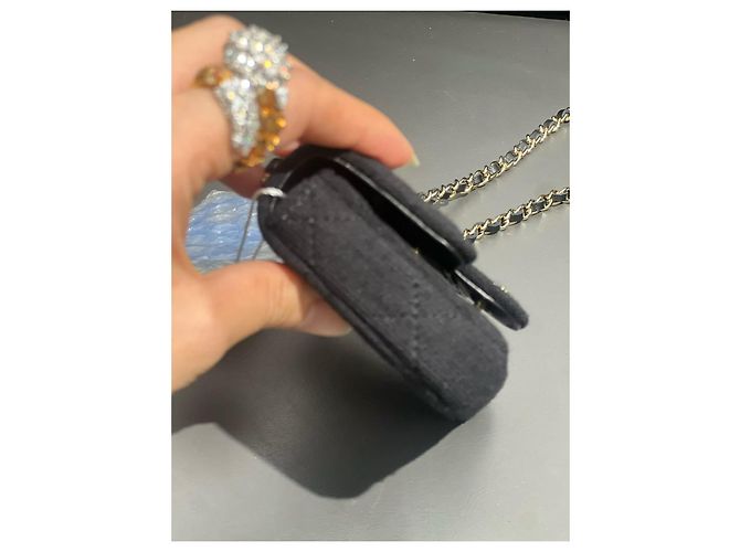 Borsa a cintura micro mini in tessuto jersey trapuntato nero Chanel - vista 3