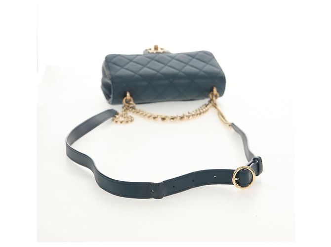 Chanel Chain Shoulder Bag Leather Blue - view 7