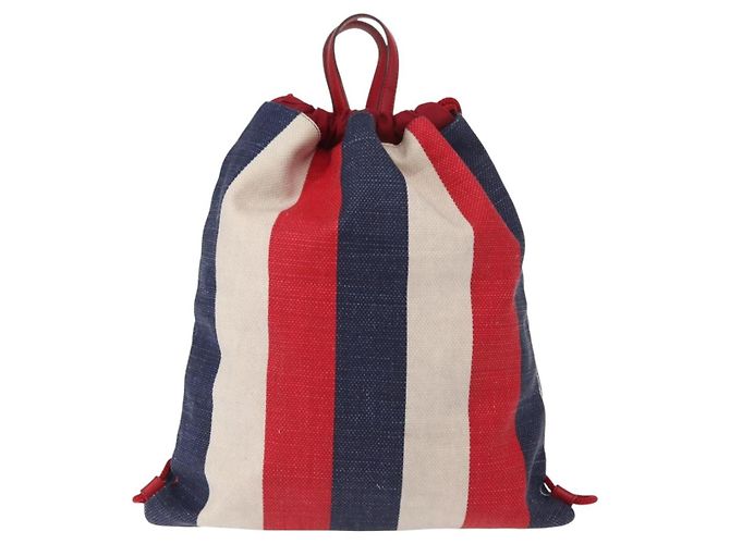 Gucci Logo Drawstring Backpack Striped Canvas Large Blue - view 2