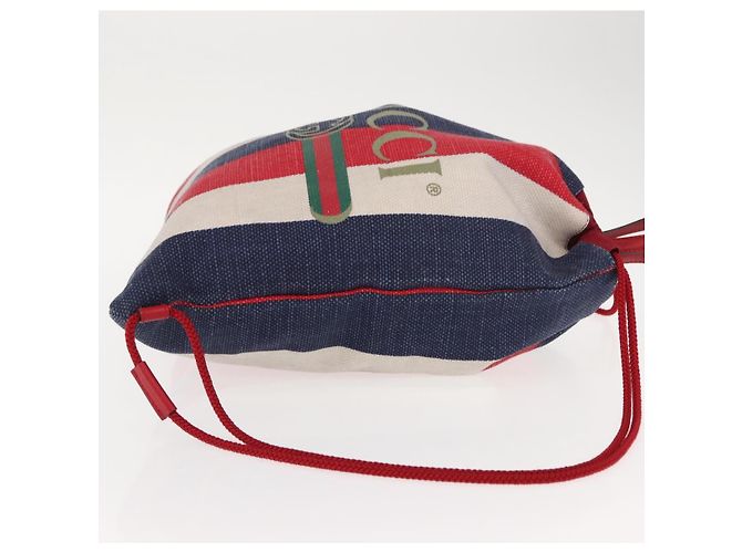 Gucci Logo Drawstring Backpack Striped Canvas Large Blue - view 3