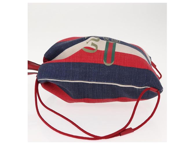 Gucci Logo Drawstring Backpack Striped Canvas Large Blue - view 4
