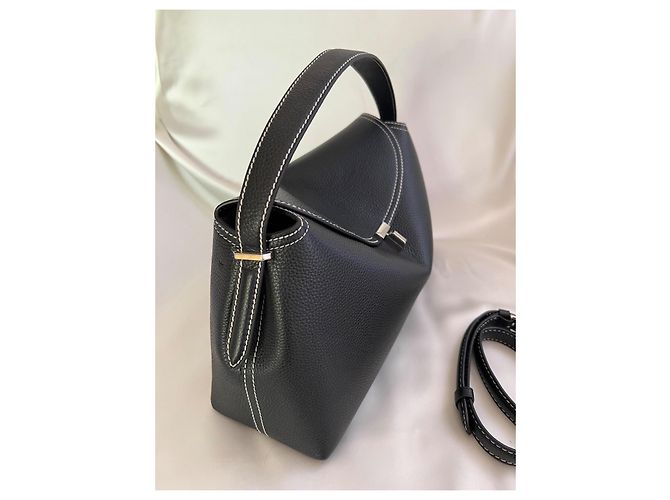 Borsa a mano Totême T-Lock in pelle granulata nera Nero - vista 3