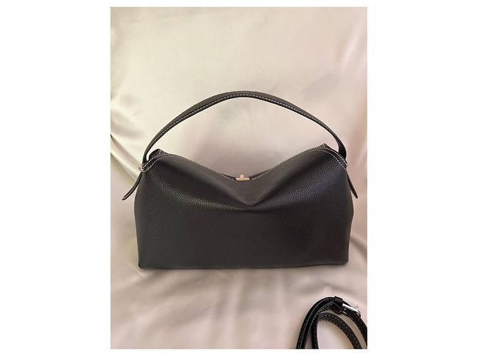 Borsa a mano Totême T-Lock in pelle granulata nera Nero - vista 7