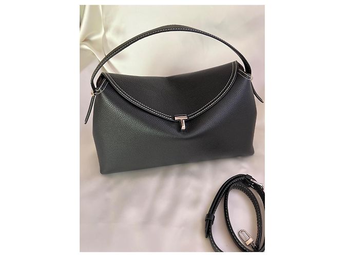 Borsa a mano Totême T-Lock in pelle granulata nera Nero - vista 8