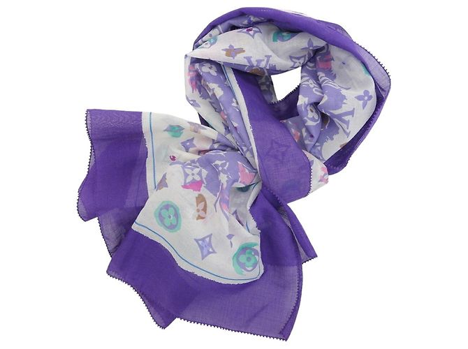 Bufanda grande de algodón Monogram Louis Vuitton Multicolor Púrpura - vista 3