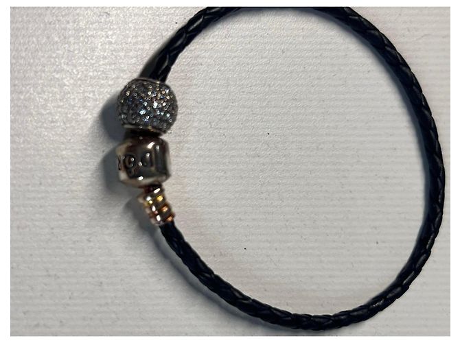 Pandora Bracciale in pelle intrecciata nera con charm Nero Argento - vista 2