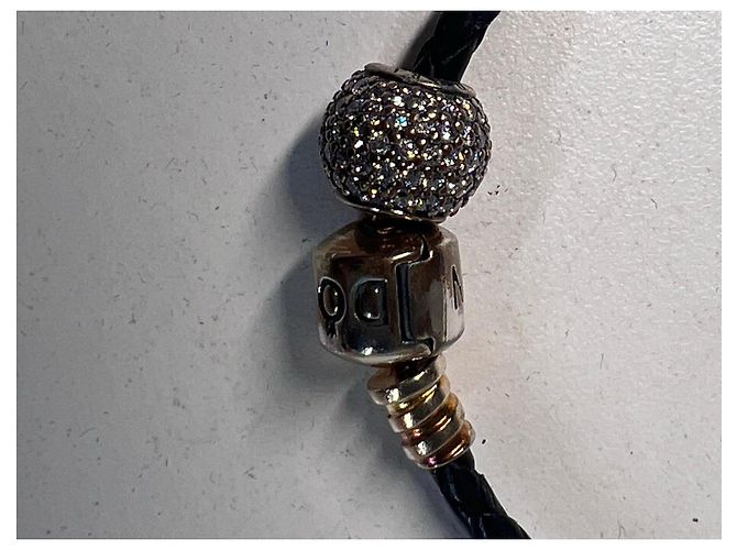 Pandora Bracciale in pelle intrecciata nera con charm Nero Argento - vista 4