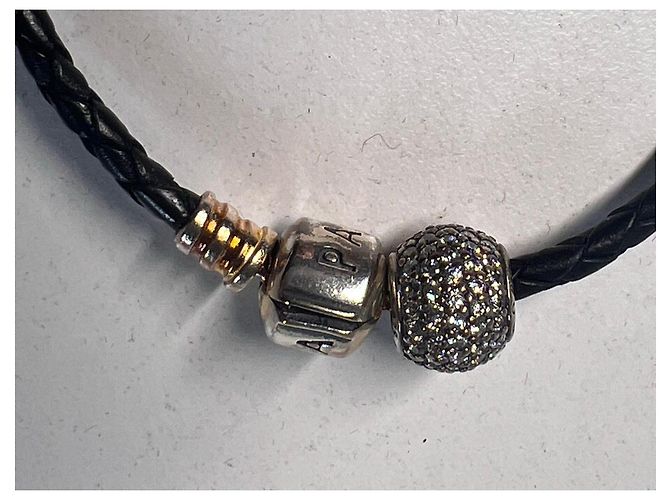 Pandora Bracciale in pelle intrecciata nera con charm Nero Argento - vista 5