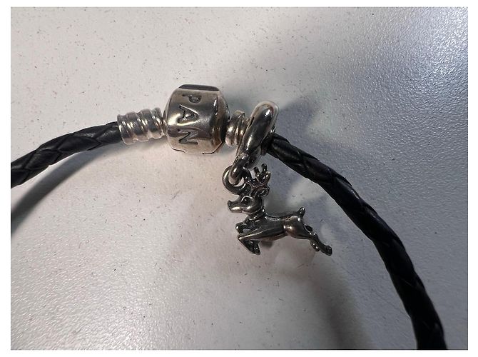 Bracciale in pelle intrecciata nera Pandora con charm Nero - vista 10