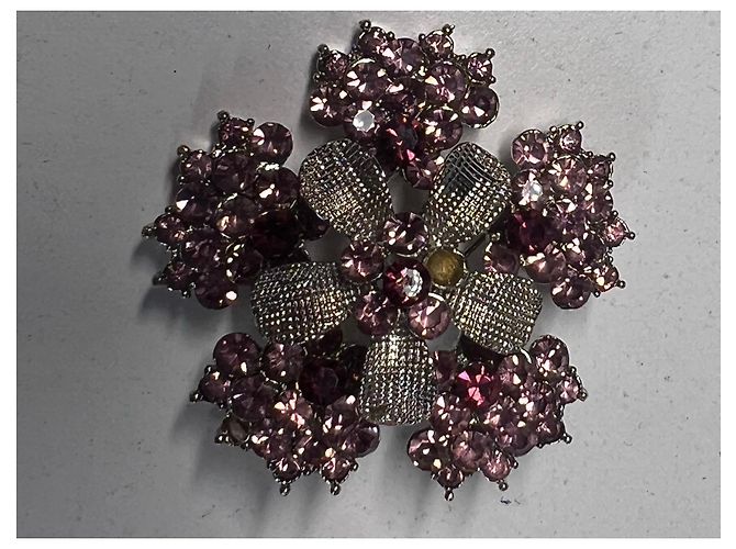 Autre Marque Lila und Silber Strass Blumenbrosche - Ansicht 2