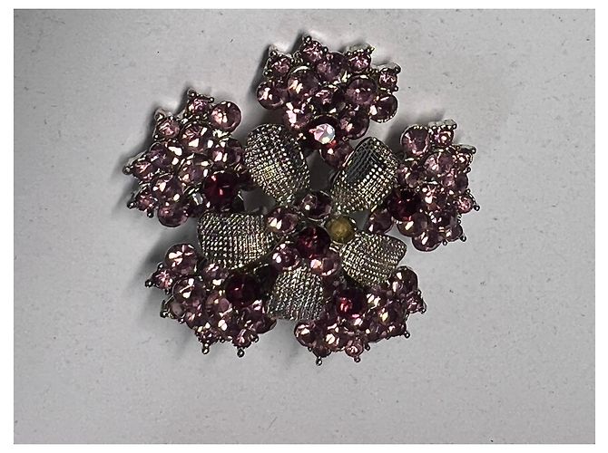 Autre Marque Lila und Silber Strass Blumenbrosche - Ansicht 3