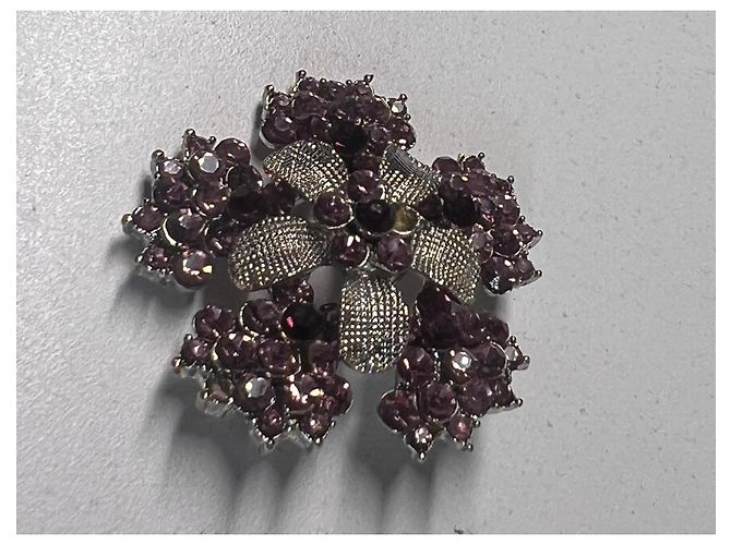 Autre Marque Lila und Silber Strass Blumenbrosche - Ansicht 4