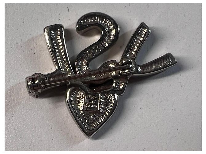 Yves Saint Laurent Spilla YSL in metallo argentato e strass Argento - vista 4