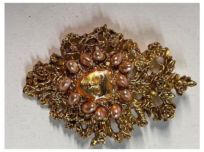 Christian Lacroix Spilla vintage dorata con perle rosa - vista 10