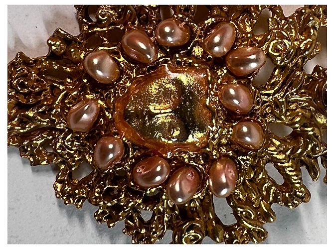 Christian Lacroix Spilla vintage dorata con perle rosa - vista 9