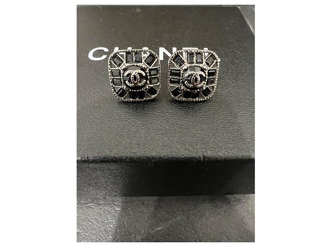 Boucles d'oreilles Chanel Cristaux Noirs Argent - vue 2