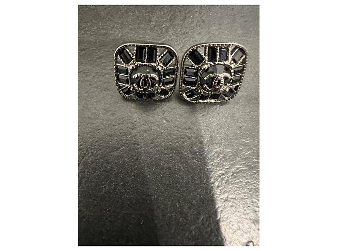 Boucles d'oreilles Chanel Cristaux Noirs Argent - vue 4