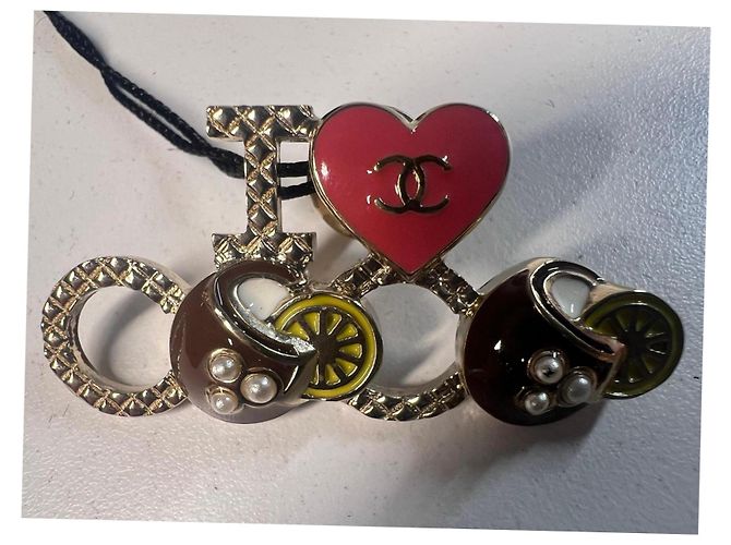 Chanel Spilla I love Coco Cuba Marrone Rosa Bianco Giallo Gold hardware - vista 2